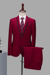 Modern Burgundy Shawl Lapel Two-Piece Men's Prom Suit