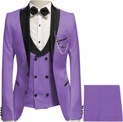 Monroe Purple Peaked Lapel Three-Piece Slim Prom Suit