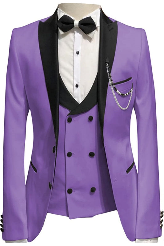 Monroe Purple Peaked Lapel Three-Piece Slim Prom Suit