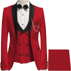 Montague Crimson Peaked Lapel Three-Piece Custom Prom Ensemble