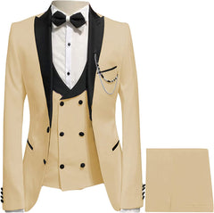 Moore Champagne Peaked Lapel Three-Piece Snug Fit Prom Suit