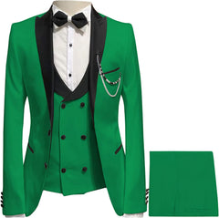 Morgan Fancy Green Peaked Lapel Three-Piece Prom Suit