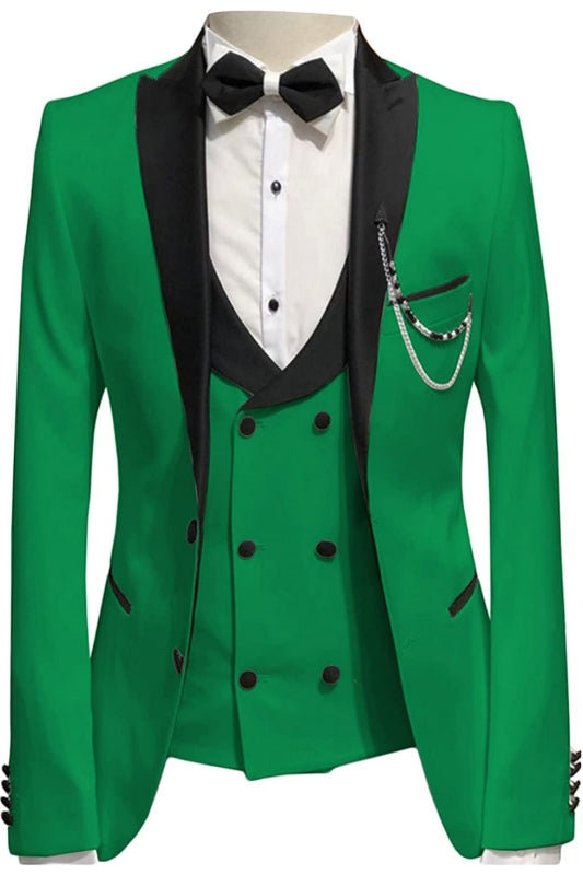 Morgan Fancy Green Peaked Lapel Three-Piece Prom Suit