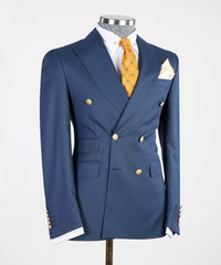 Morgan New Design Navy Peak Lapel Double Breasted Bespoke Men’s Suits