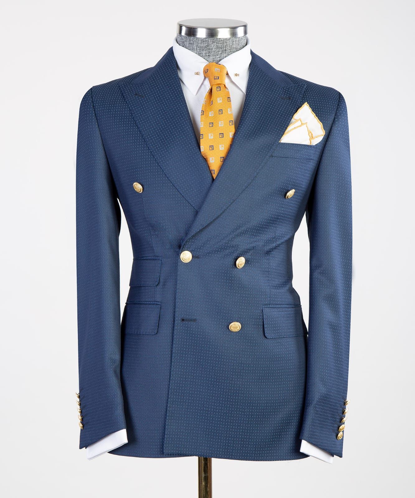 Morgan New Design Navy Peak Lapel Double Breasted Bespoke Men’s Suits