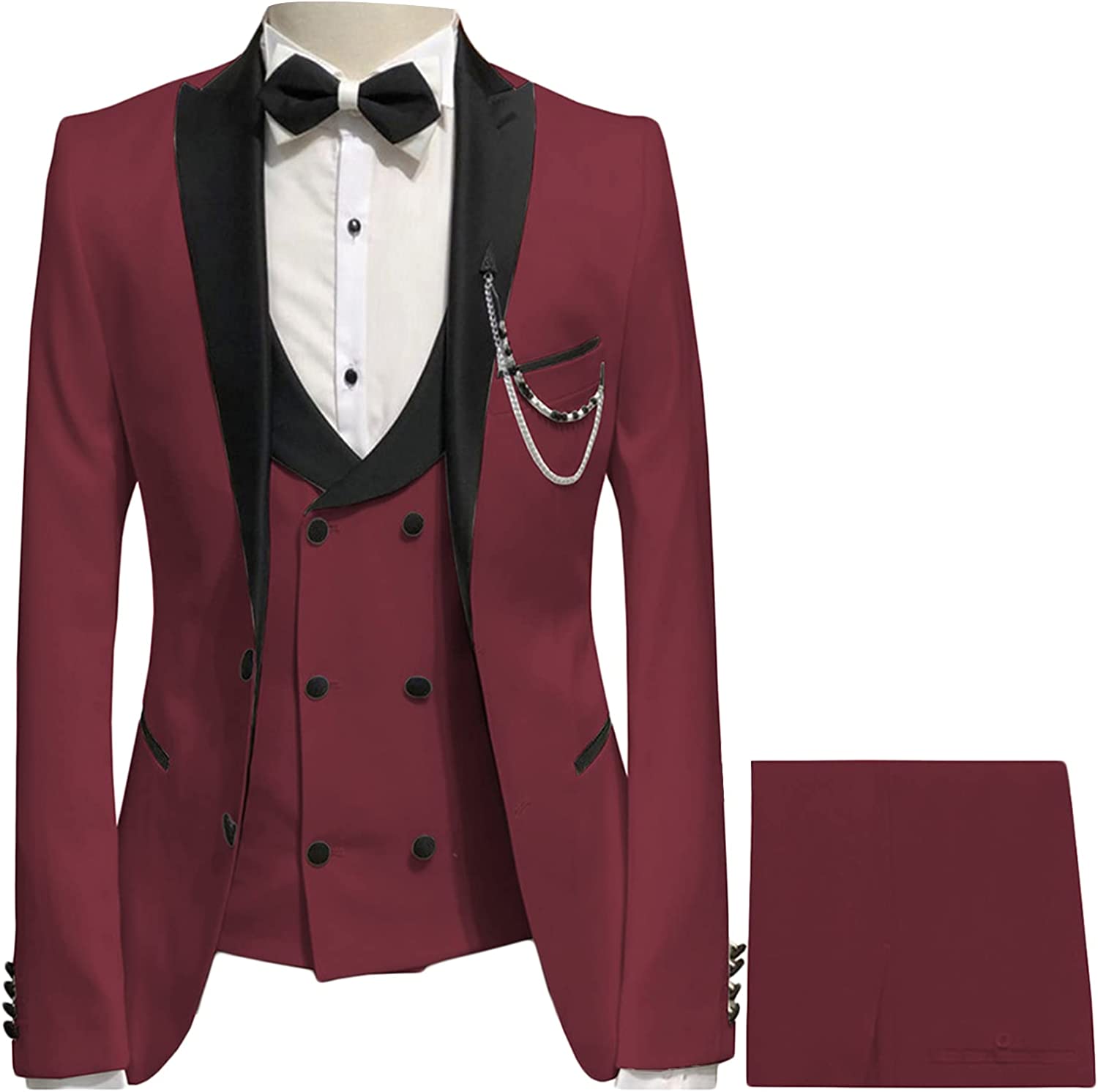 Morris Classic Burgundy Peaked Lapel Three-Piece Prom Suit