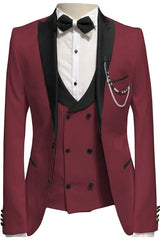 Morris Classic Burgundy Peaked Lapel Three-Piece Prom Suit