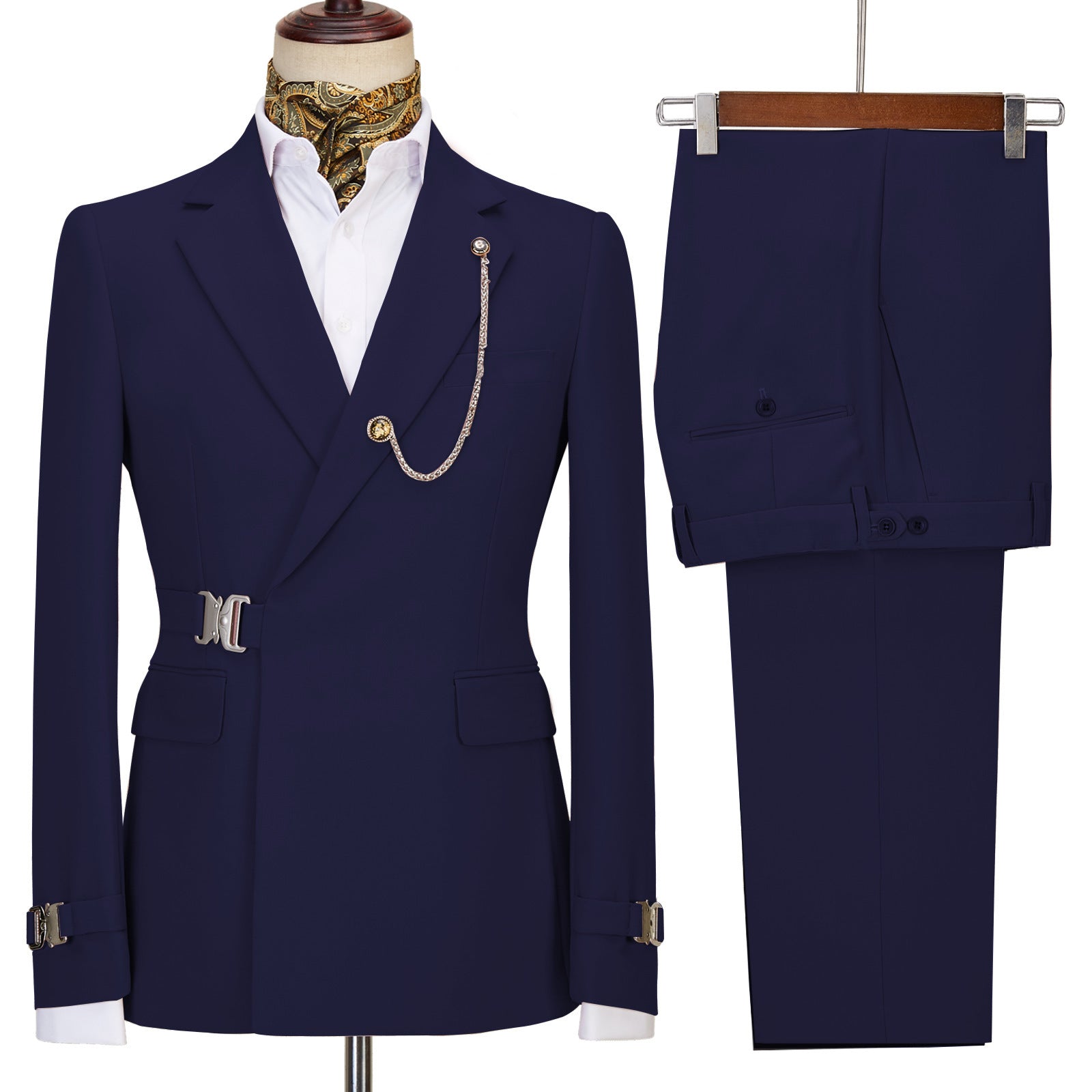 Mortimer Stylish Navy Blue Notched Lapel Men's Prom Suit