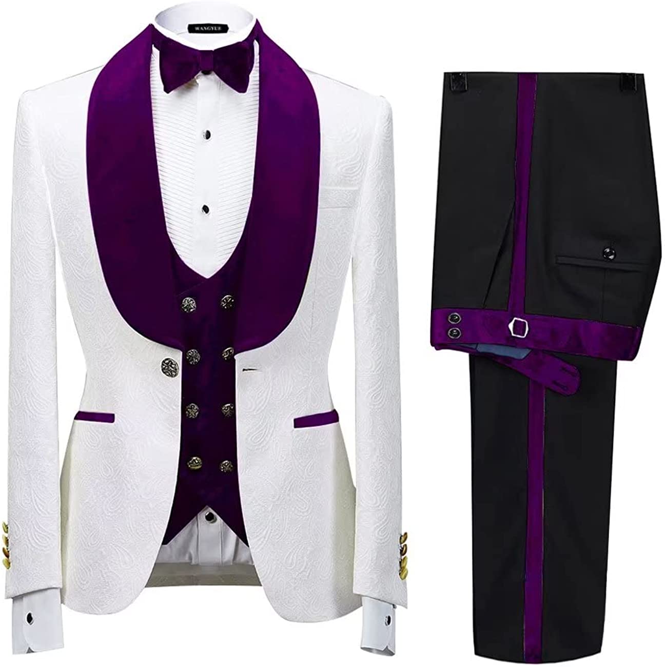 Murphy Luxurious Purple Jacquard Shawl Collar Three-Piece Wedding Suit