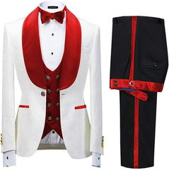 Murray Latest Red Shawl Collar Three-Piece Jacquard Groom's Suit