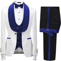 Myron Royal Blue Shawl Collar Three-Piece New Jacquard Wedding Ensemble