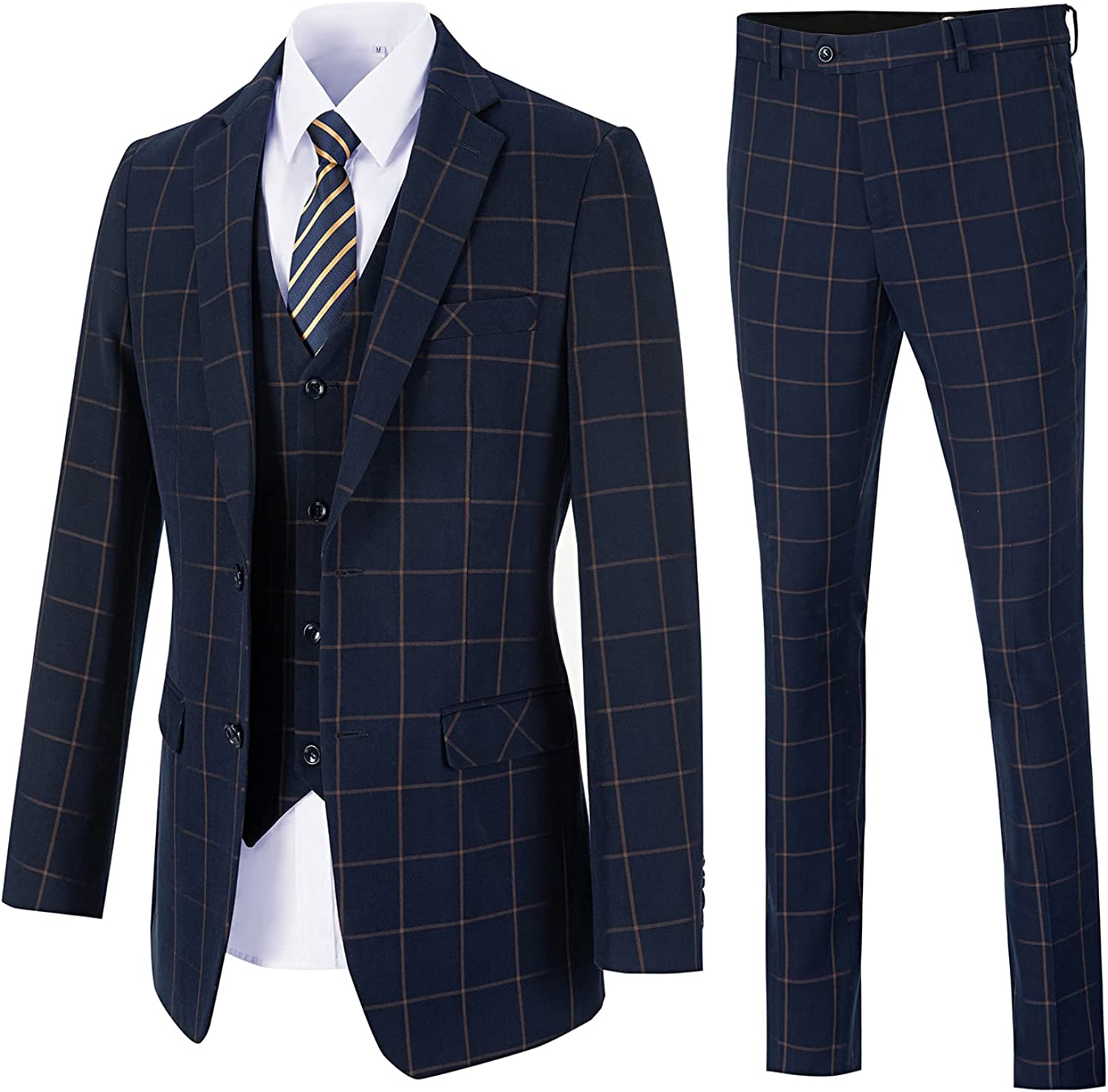 Naia Stylish Navy Blue Notch Lapel Three-Piece Business Suit Set for Men