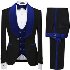 Nash Contemporary Cobalt Blue Shawl Collar Three-Piece Velvet Groom's Suit