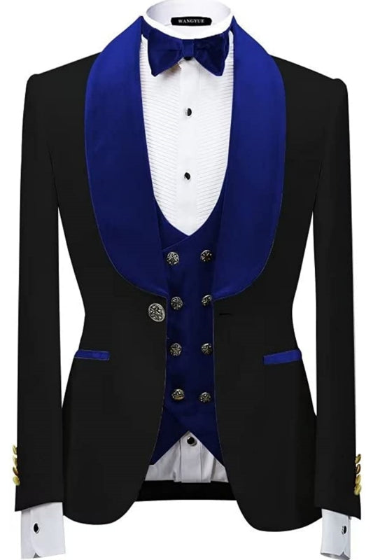 Nash Contemporary Cobalt Blue Shawl Collar Three-Piece Velvet Groom's Suit