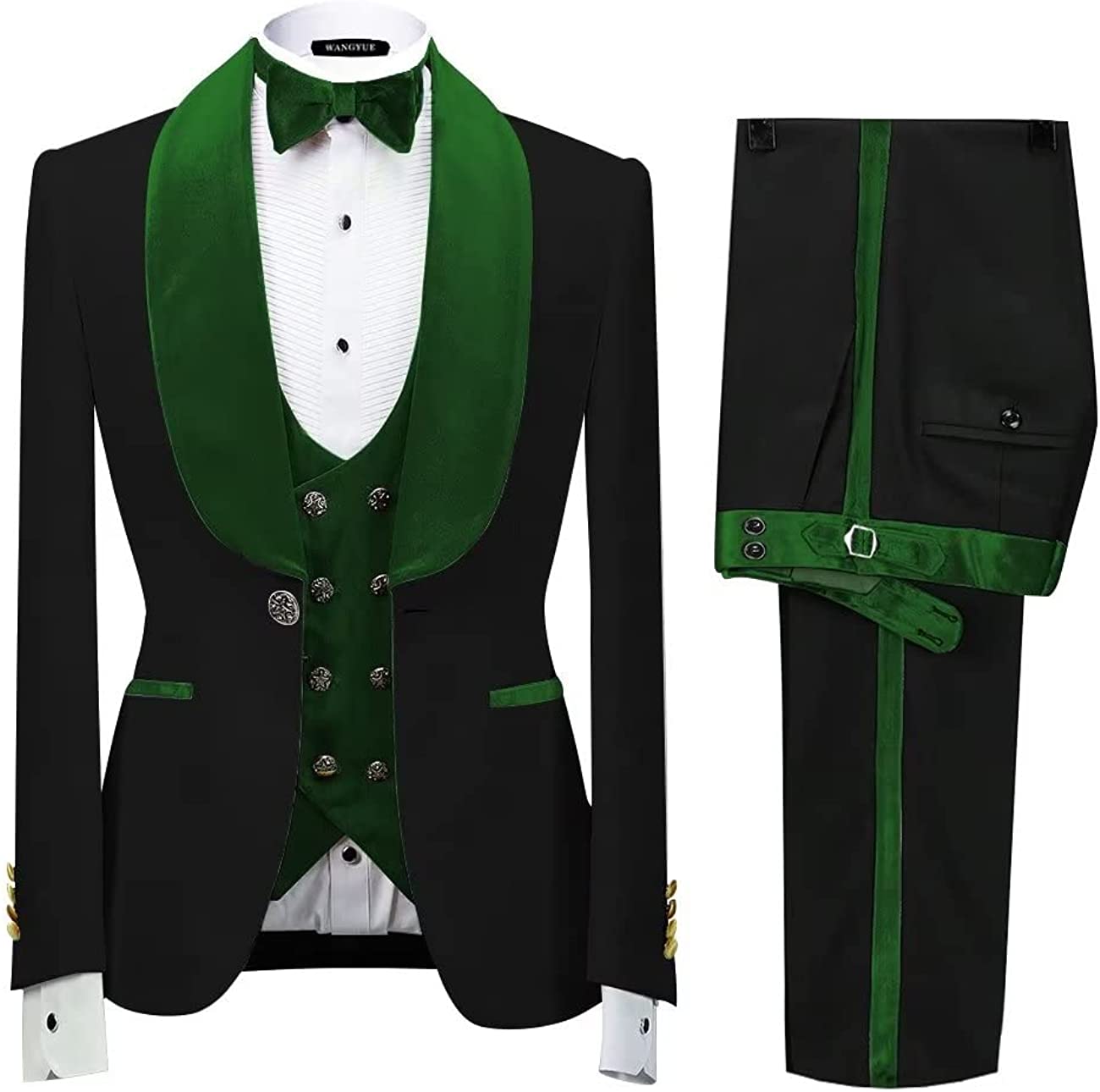 Nathan Fresh Green Shawl Collar Three-Piece Velvet Groom's Suit