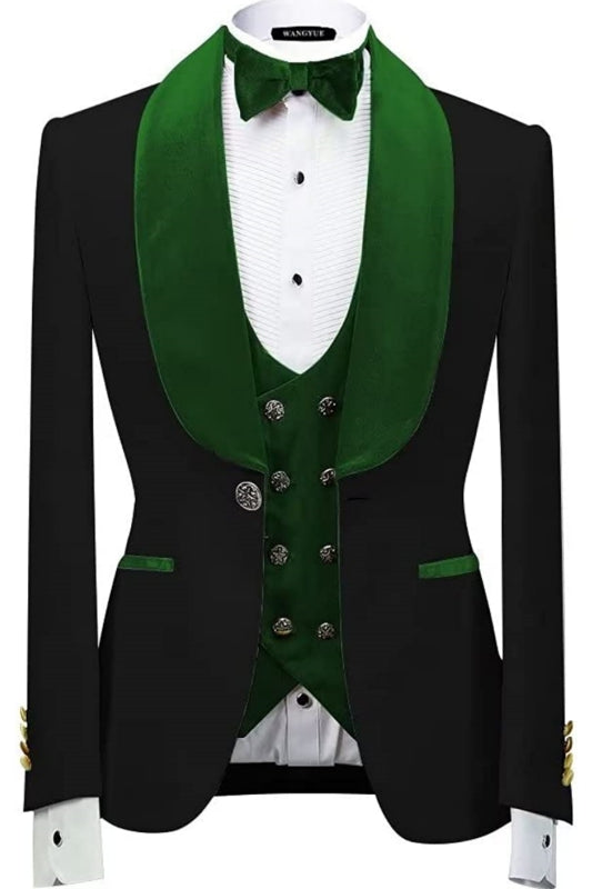 Nathan Fresh Green Shawl Collar Three-Piece Velvet Groom's Suit