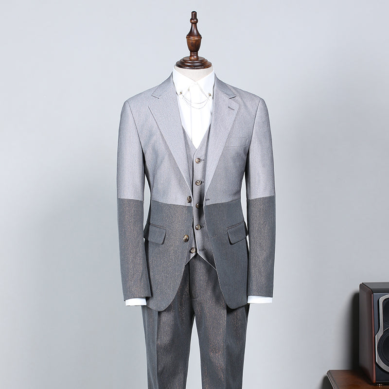 Nathan Trendy Gray Three Pieces Notched Lapel Slim Fit Business Suit