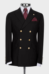 Nathaniel Black Double Breasted Peaked Lapel Men's Business Suit