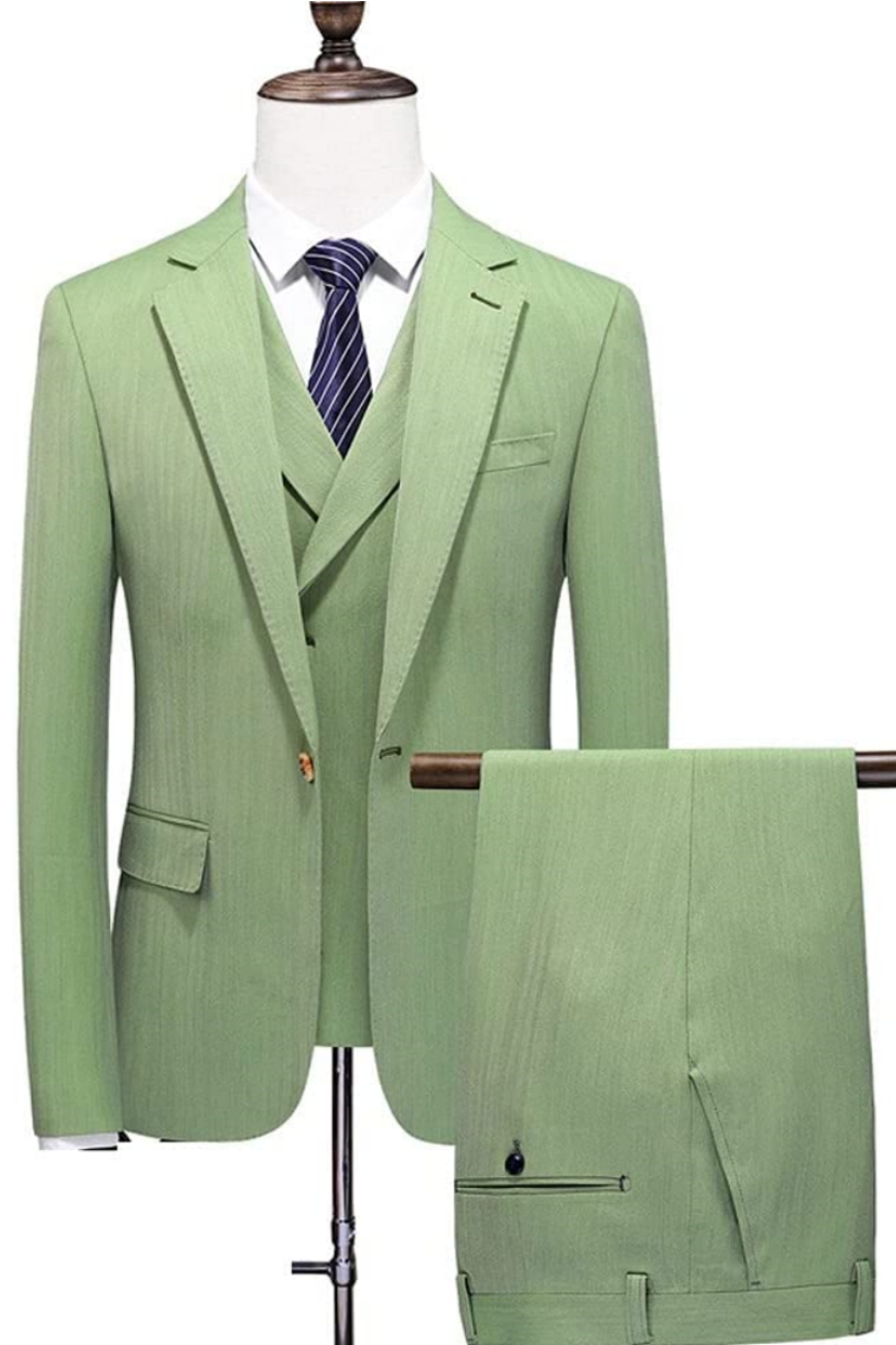 New Arrival Sage Green Notched Lapel Three-Piece Men's Prom Suit