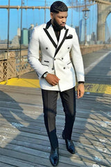 New Arrival White Double Breasted Peak Lapel Fashion Wedding Suits