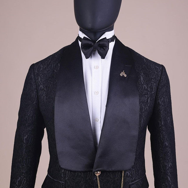 New Collection Black Jacquard Shawl Lapel Wedding Groom Suit