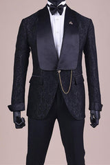 New Collection Black Jacquard Shawl Lapel Wedding Groom Suit