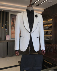 New Release White Three-Piece Jacquard Shawl Lapel Wedding Suit for Men