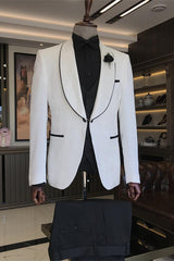 New Release White Three-Piece Jacquard Shawl Lapel Wedding Suit for Men