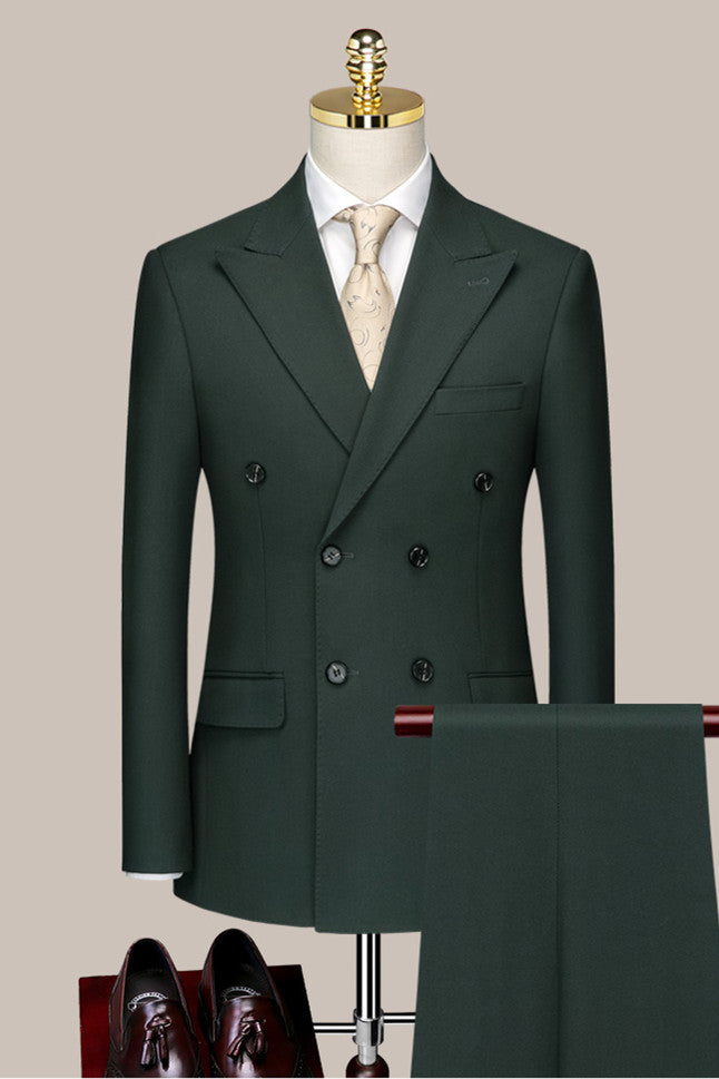 Nicholas Dark Green Trendy Double Breasted Men's Suit For Prom