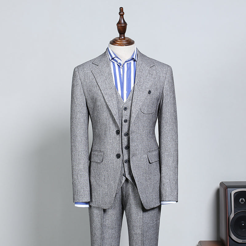 Nick Formal Gray Two Flaps Slim Fit Tailored Business Suit