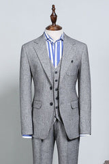 Nick Formal Gray Two Flaps Slim Fit Tailored Business Suit