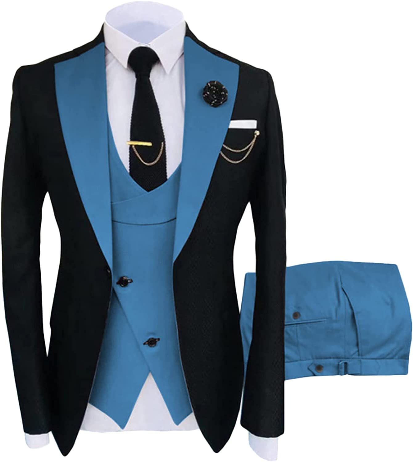 Nick Stylish Blue Shawl Lapel Three-Piece Prom Attire for Men