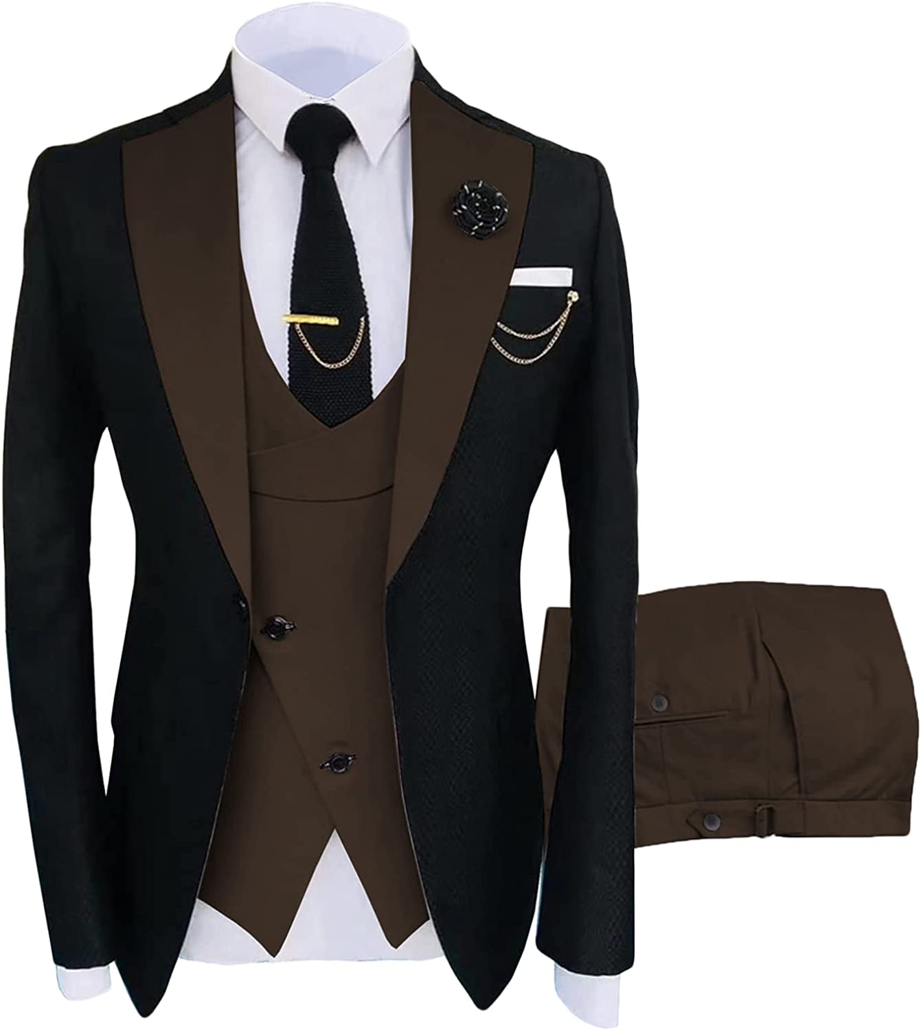 Nigel Brown Shawl Lapel Close-Fitting Three-Piece Prom Suit For Men