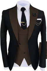 Nigel Brown Shawl Lapel Close-Fitting Three-Piece Prom Suit For Men