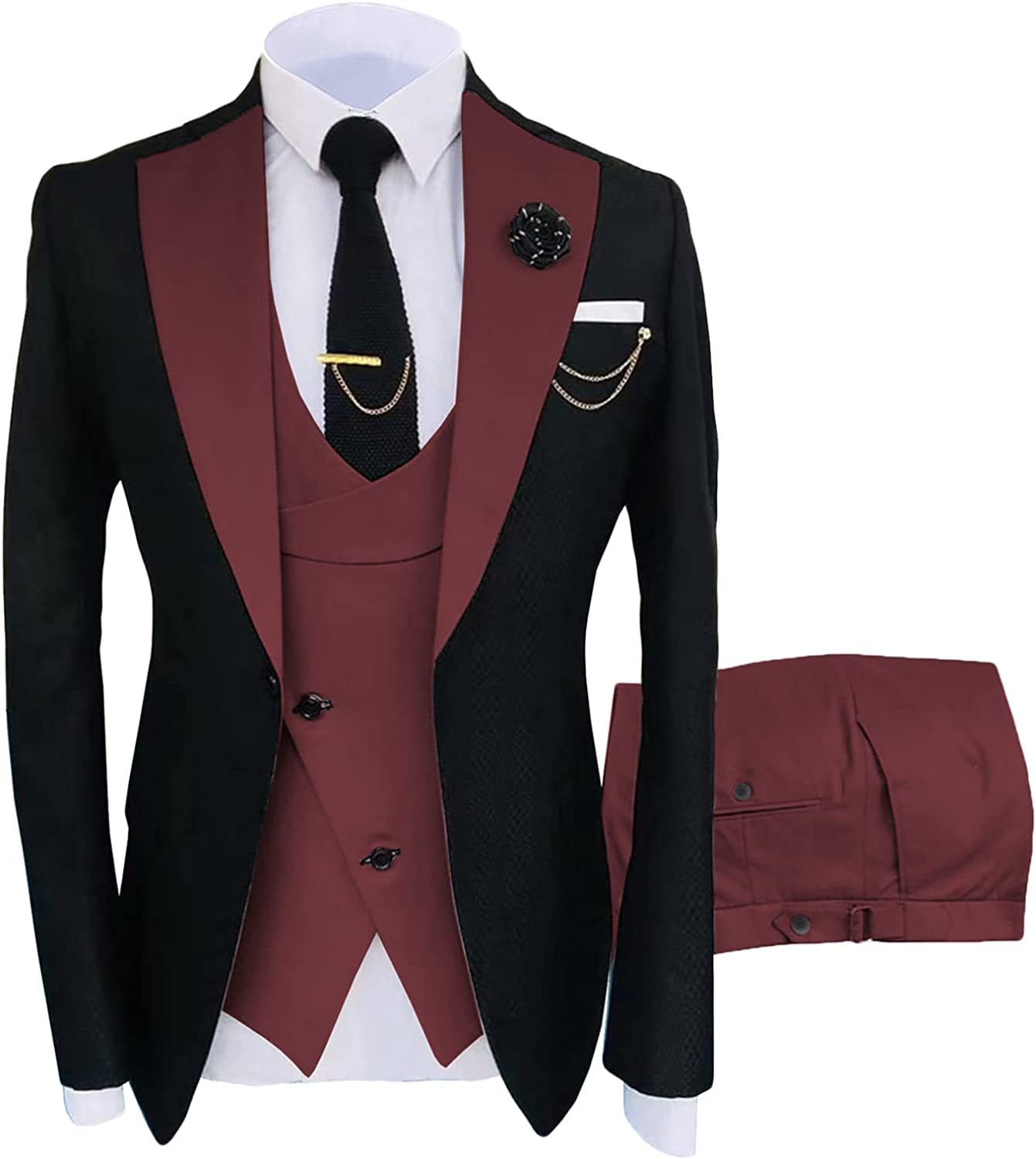 Norman New Burgundy Shawl Lapel Three-Piece Prom Suit