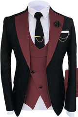 Norman New Burgundy Shawl Lapel Three-Piece Prom Suit