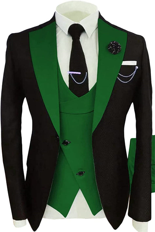 Norris Contemporary Green Shawl Lapel Three-Piece Prom Suit