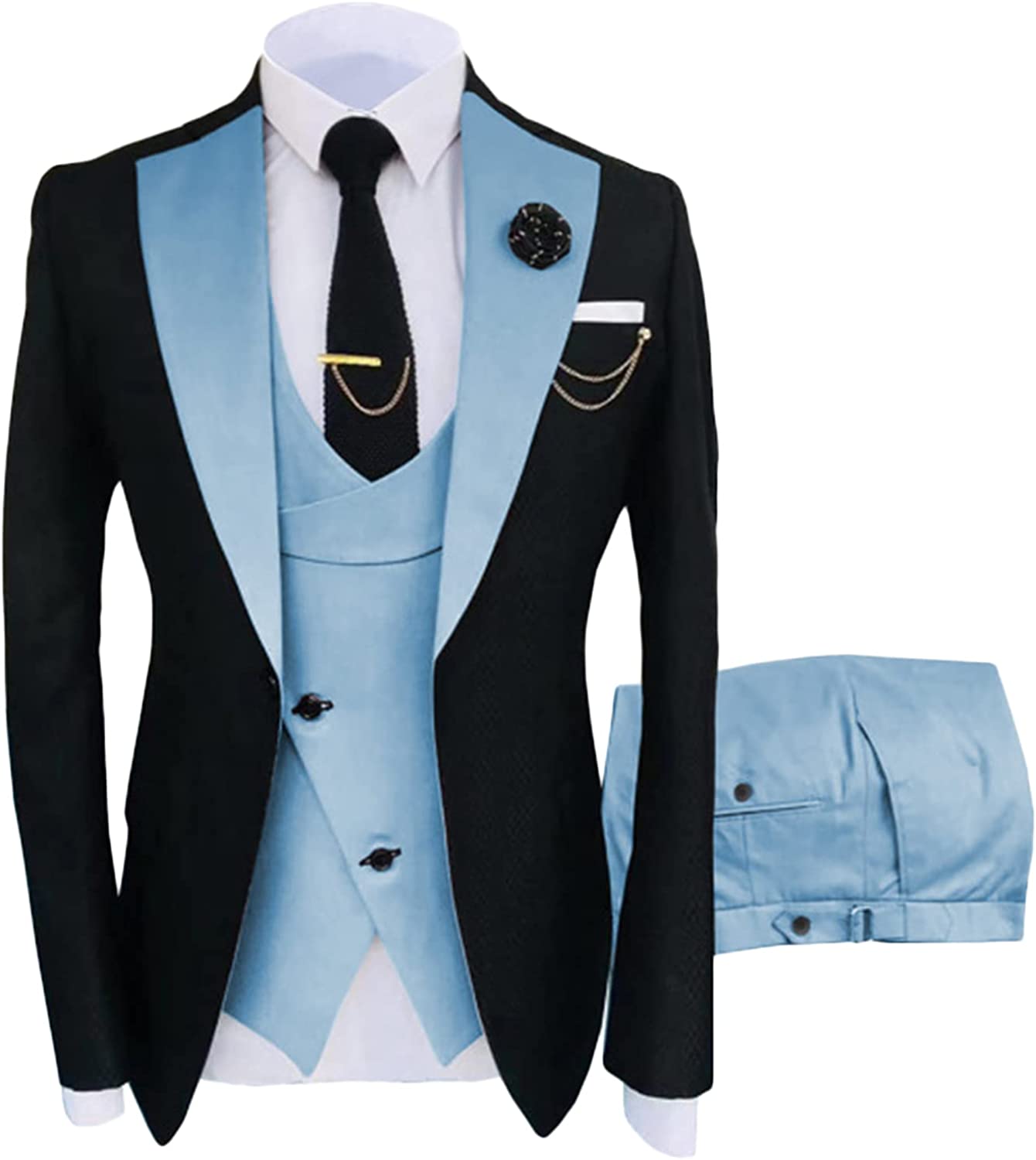 Norton Light Blue Shawl Lapel Three-Piece Stylish Prom Suit