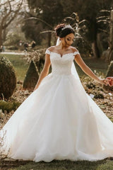 Off the shoulder White Garden Ball Gown Wedding Dress