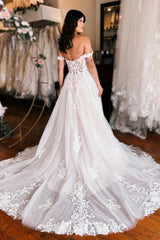 Off the shoulder high split A-line Lace Wedding Dress