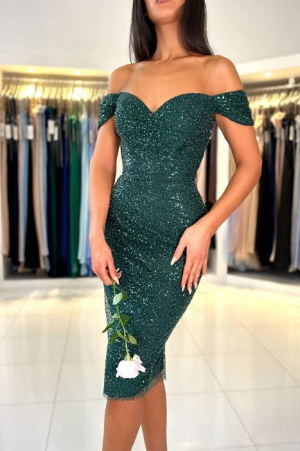 Off the shoulder sweetheart Dark Green Homecoming Dress