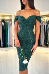 Off the shoulder sweetheart Dark Green Homecoming Dress