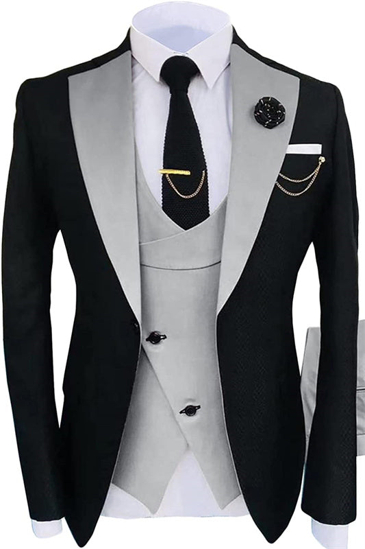 Oliver Bespoke Light Gray Shawl Lapel Three-Piece Prom Suit