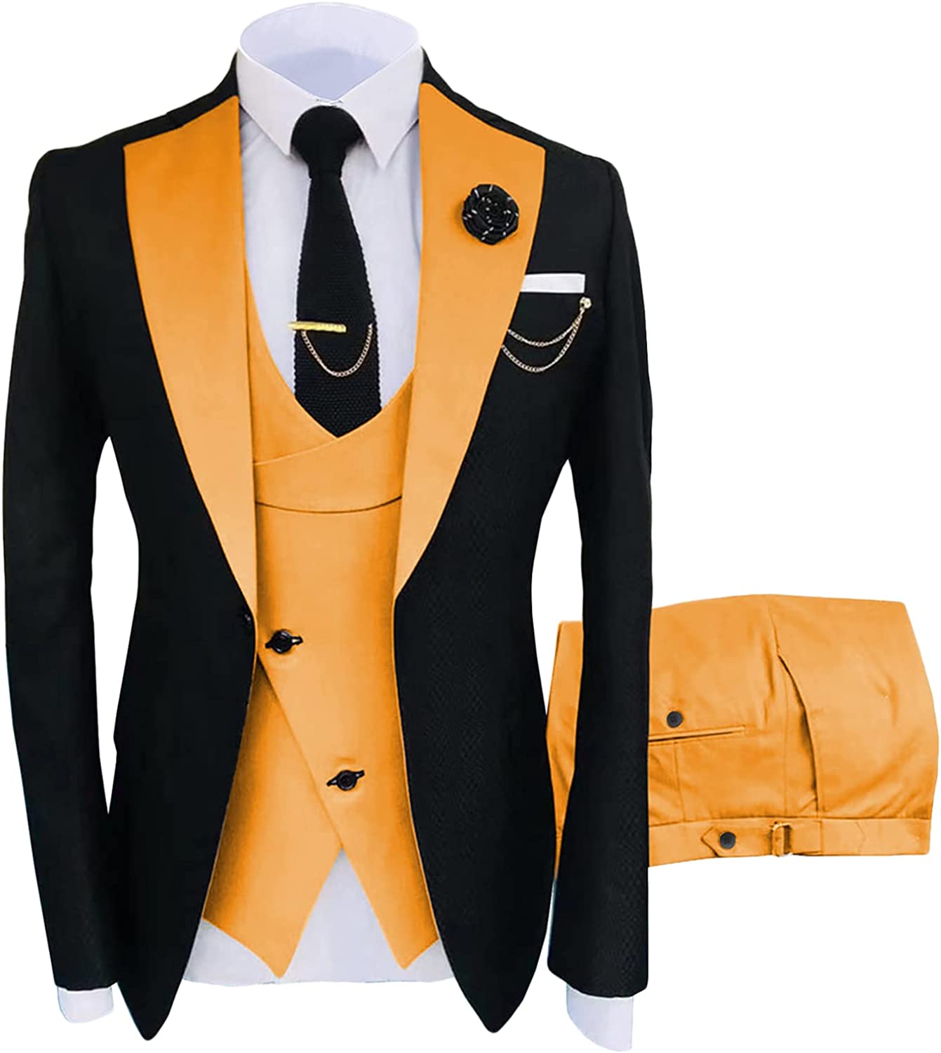 Omar Chic Tangerine Shawl Lapel Three Piece Prom Suit