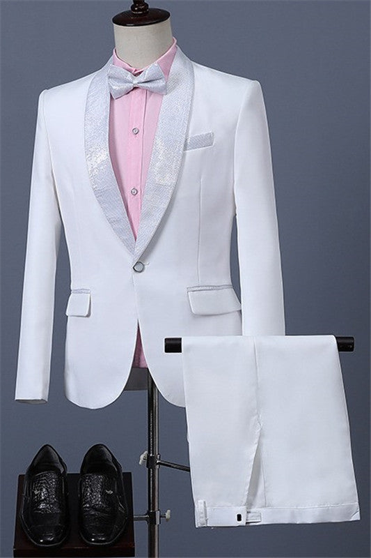 Opulent Ivory Shawl Collar One Button Best Fitted Wedding Suits