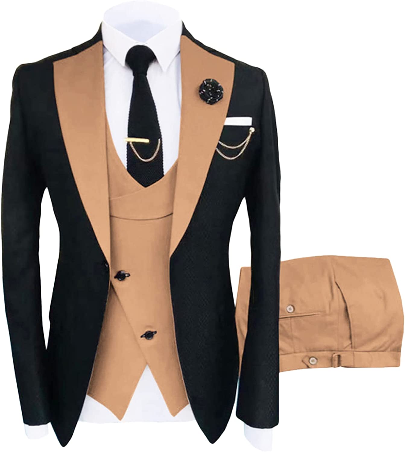 Oswald Glamorous Tan Shawl Lapel Three-Piece Prom Attire for Men