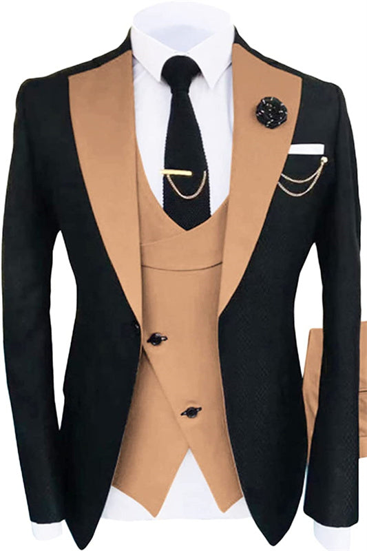 Oswald Glamorous Tan Shawl Lapel Three-Piece Prom Attire for Men