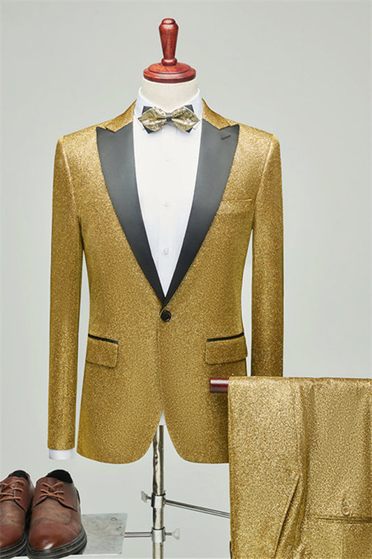 Otto Gold Sequins Peaked Lapel Two-Piece Tailored Prom Suit