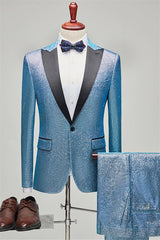 Owen Chic Blue Sequined Peaked Lapel Two-Piece Prom Suit