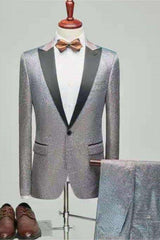 Page Fashion Silver Sequined Peaked Lapel Two-Piece Prom Suit